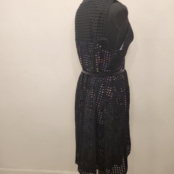 Lane Bryant Size 18 Fit & Flare Party Dress Sleeveless Black Eyelet Line V Neck - Picture 2 of 12